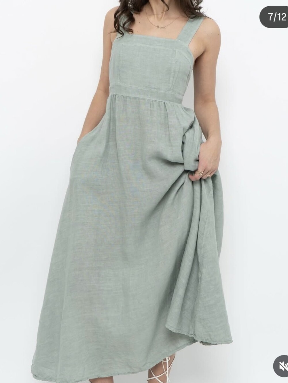 Francesca Bettini  Sage Green Linen Blend Square-Neck Maxi/Midi Dress Sz.L NWT